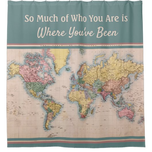 ヴィンテージマップWorld Atlas Travel Lover's シャワーカーテン (正面)