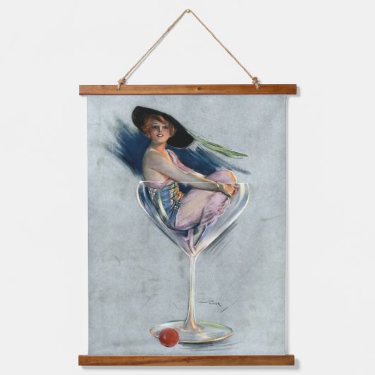 ヴィンテージマティーニグラスの女性 吊り下げ型タペストリー (正面)
