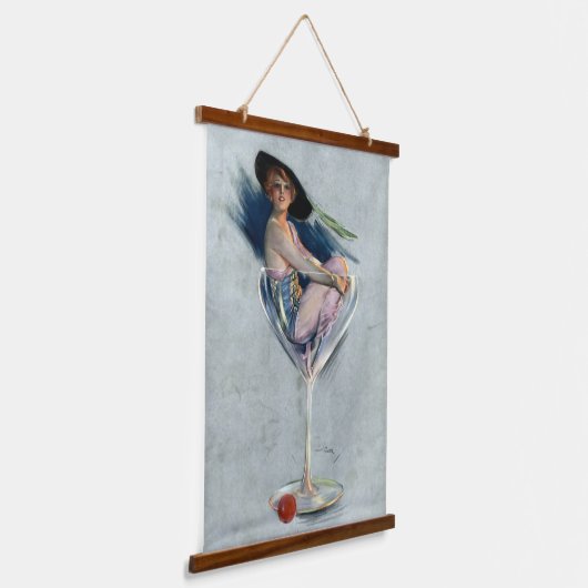 ヴィンテージマティーニグラスの女性 吊り下げ型タペストリー (傾斜あり)