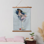 ヴィンテージマティーニグラスの女性 吊り下げ型タペストリー (寝室)