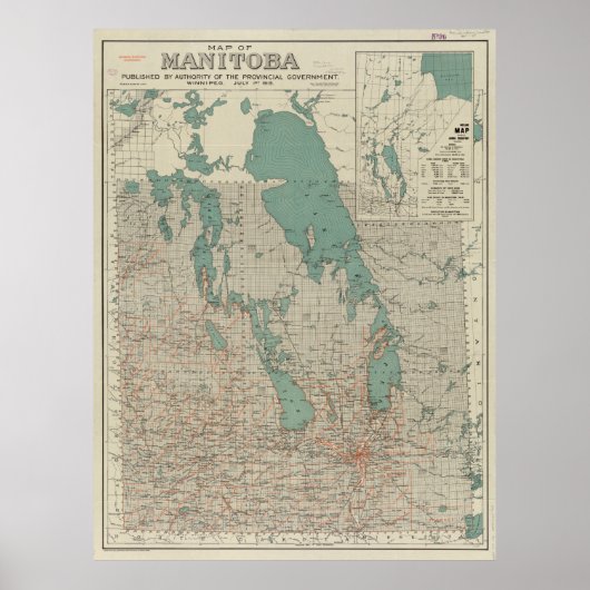 ヴィンテージマニトバの地図（1915年） ポスター (正面)