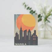 ヴィンテージマニラ・フィリピン旅行用水彩画レトロ ポストカード (スタンド正面)