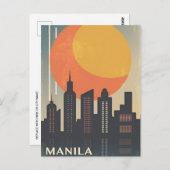ヴィンテージマニラ・フィリピン旅行用水彩画レトロ ポストカード (正面/裏面)
