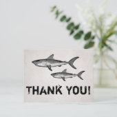 ヴィンテージママとベビーサメ海ビーチありがとう ポストカード (スタンド正面)