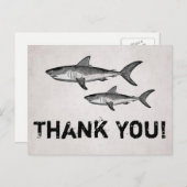 ヴィンテージママとベビーサメ海ビーチありがとう ポストカード (正面/裏面)