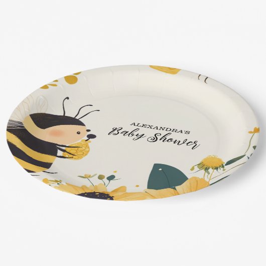 ヴィンテージママへビー黄フローラ赤ちゃんシャワー ペーパープレート (アングル)