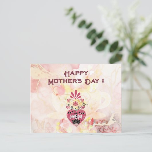 ヴィンテージママラブハートフローラマザーズデイ引用文 シーズンポストカード (スタンド正面)