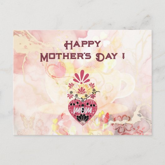 ヴィンテージママラブハートフローラマザーズデイ引用文 シーズンポストカード (正面)