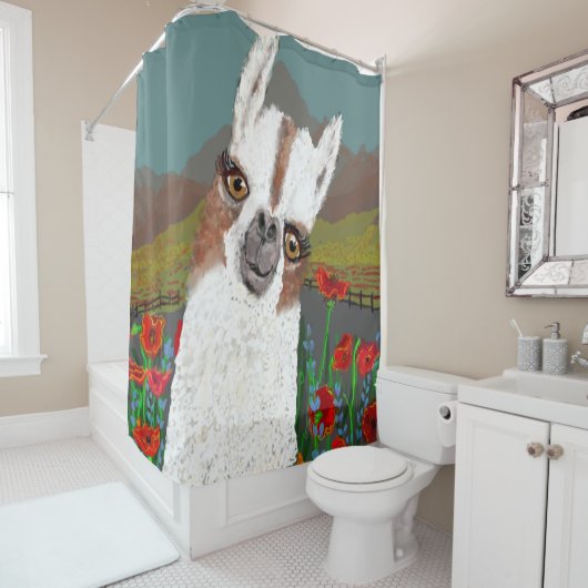 ヴィンテージママラマのポピー絵を描畑 シャワーカーテン (インサイチュ)