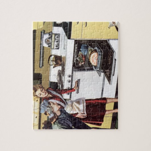 ヴィンテージマムインザキッチン料理アイースターハム ジグソーパズル (縦)