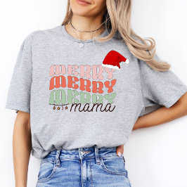 ヴィンテージマメリーマモダンクリスマスレトロ女性母 Tシャツ