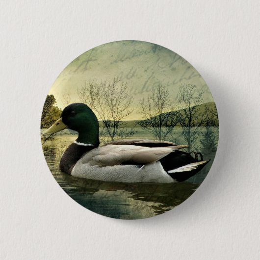 ヴィンテージマラードアヒル風化葉書 缶バッジ (正面)