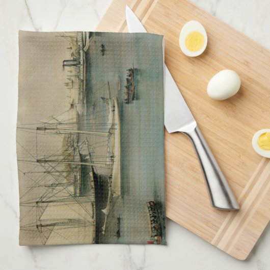 ヴィンテージマリタイム、ヨット飛行隊at Newport Harbor キッチンタオル (四つ折り)