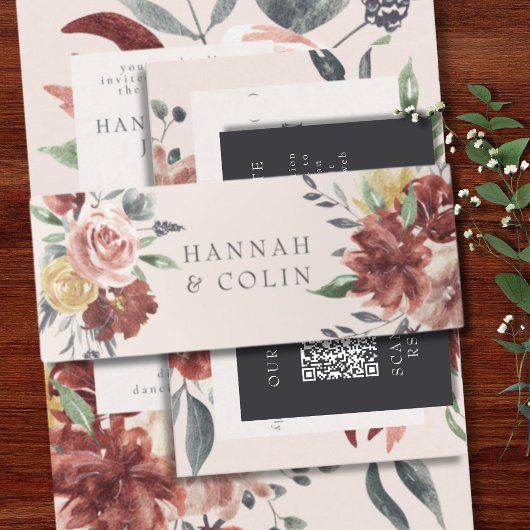 ヴィンテージマルサラ赤面プーターフローラ 招待状ベリーバンド