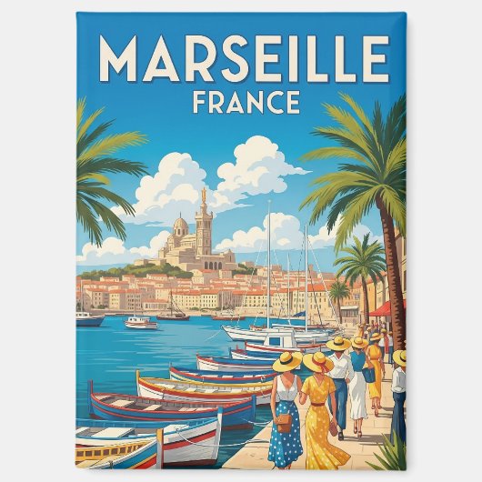 ヴィンテージマルセイユフランス旅行 マグネット (正面)