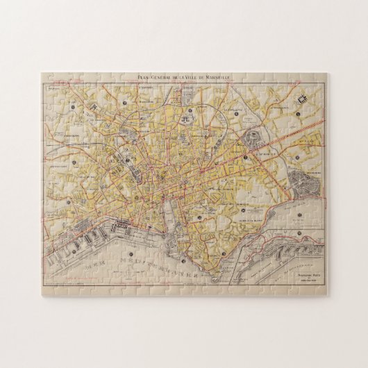 ヴィンテージマルセイユ・フランスの地図(1917年) ジグソーパズル (横)