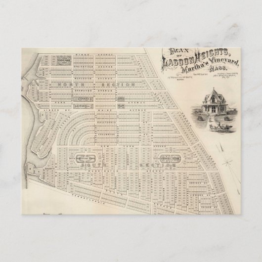 ヴィンテージマルタスヴィネヤードの地図(1873) ポストカード (正面)