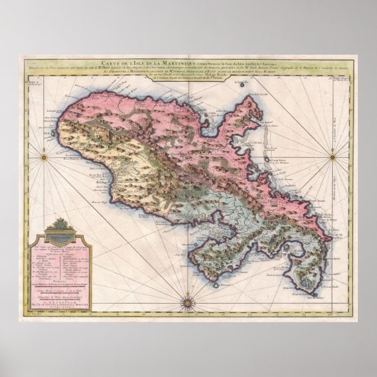 ヴィンテージマルティニーク島の地図(1742) ポスター (正面)