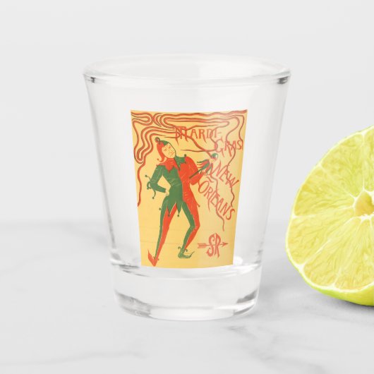 ヴィンテージマルディグラスジェスターカラーイラストレーション ショットグラス (正面)