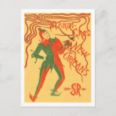 ヴィンテージマルディグラスジェスターカラーイラストレーション ポストカード (正面)