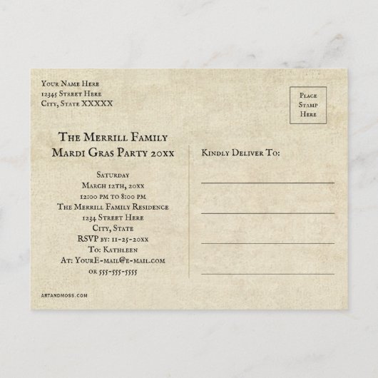 ヴィンテージマルディグラス(紋章の)フラ・ダ・リはがき ポストカード (裏面)