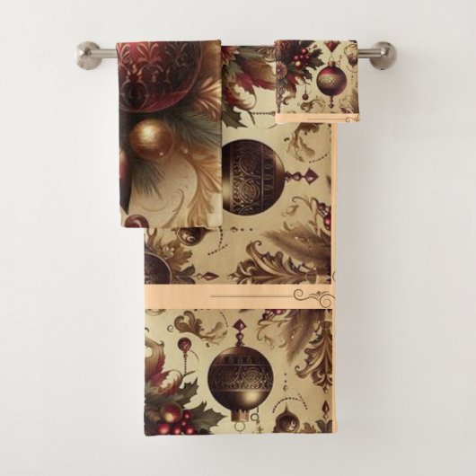 ヴィンテージマルーンと金ゴールドクリスマス バスタオルセット (インサイチュ)
