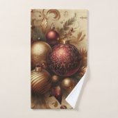 ヴィンテージマルーンと金ゴールドクリスマス バスタオルセット (ハンドタオル)