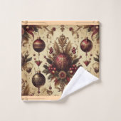 ヴィンテージマルーンと金ゴールドクリスマス バスタオルセット (ウォッシュタオル)