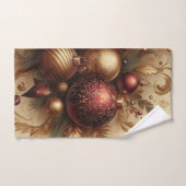 ヴィンテージマルーンと金ゴールドクリスマス バスタオルセット (ハンドタオル)