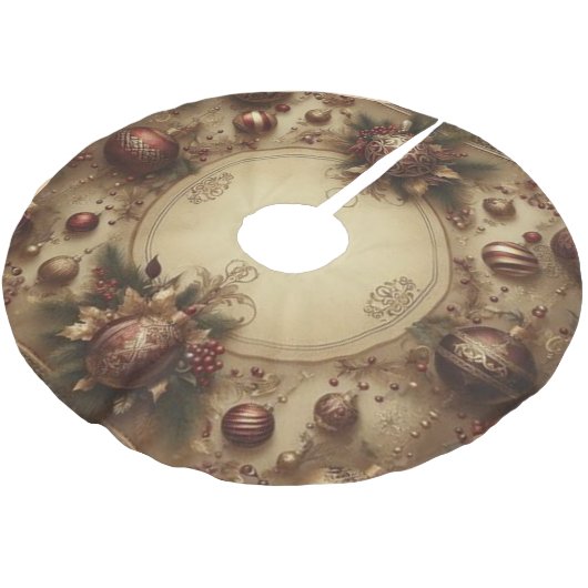 ヴィンテージマルーンと金ゴールドクリスマス ブラッシュドポリエステルツリースカート (アングル)