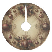 ヴィンテージマルーンと金ゴールドクリスマス ブラッシュドポリエステルツリースカート (正面)