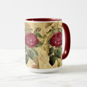 ヴィンテージマルーンバラオン金ゴールドタペストリーコーヒーマグ マグカップ (正面右)