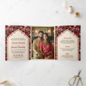 ヴィンテージマルーンレッドローゼスフローラインディアン結婚 三つ折り招待状 (内部)