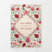 ヴィンテージマルーンレッドローゼスフローラインディアン結婚 三つ折り招待状 (カバー)