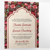 ヴィンテージマルーンレッドローゼスフローラインディアン結婚 三つ折り招待状 (内部最初)