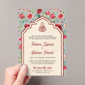ヴィンテージマルーンレッドローゼスフローラムスリム結婚ズ アクリル招待状 (インサイチュ (ポータブル))