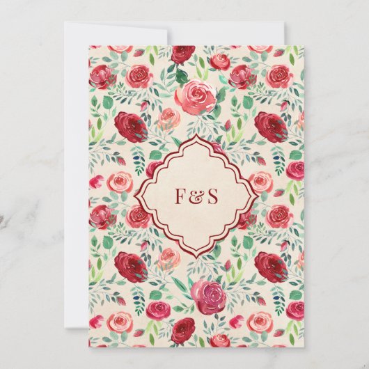 ヴィンテージマルーンレッドローゼスフローラムスリム結婚ズ 招待状 (裏面)