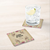 ヴィンテージマルーン金ゴールドフラワーパーチメント誕生日 スクエアペーパーコースター (インサイチュ)