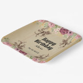 ヴィンテージマルーン金ゴールドフラワーパーチメント誕生日 ペーパープレート (傾斜あり)