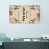 ヴィンテージマルーン金ゴールドフラワーパーチメント誕生日 横断幕 (トレードショー)