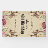 ヴィンテージマルーン金ゴールドフラワーパーチメント誕生日 横断幕 (横)