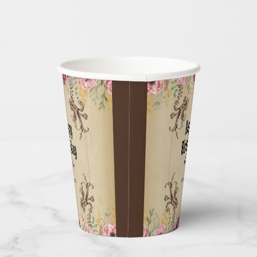 ヴィンテージマルーン金ゴールドフラワーパーチメント誕生日 紙コップ (右)