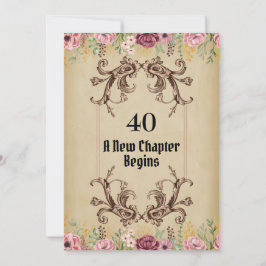 ヴィンテージマルーン金ゴールドフローラパーチメント40歳の誕生日 招待状