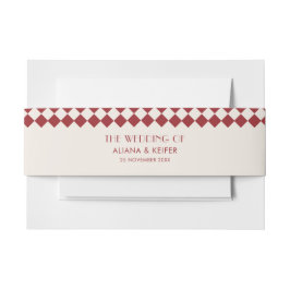 ヴィンテージマルーン&クリームチェッカーボードレトロ結婚 招待状ベリーバンド