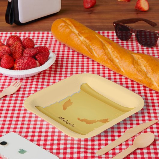 ヴィンテージマレーシア地図ScrollOld World Travel ペーパープレート