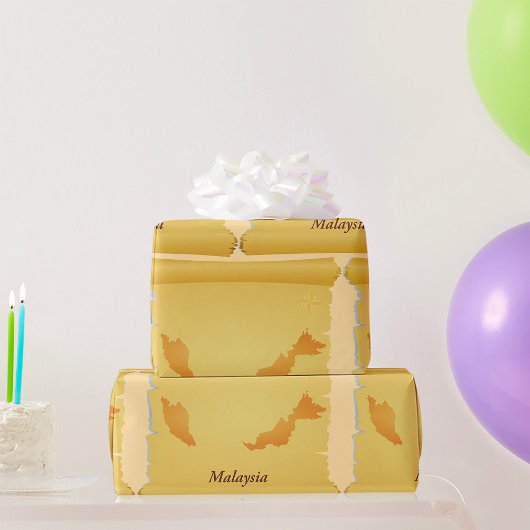 ヴィンテージマレーシア地図ScrollOld World Travel ラッピングペーパー