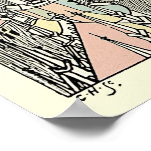 ヴィンテージマンインザムーンストーリーブックイラストレーション ポスター (角)