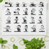 ヴィンテージマンガのレトロな白黒漫画 キッチンタオル (折り畳み)