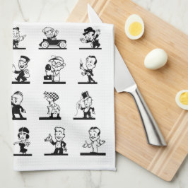 ヴィンテージマンガのレトロな白黒漫画 キッチンタオル
