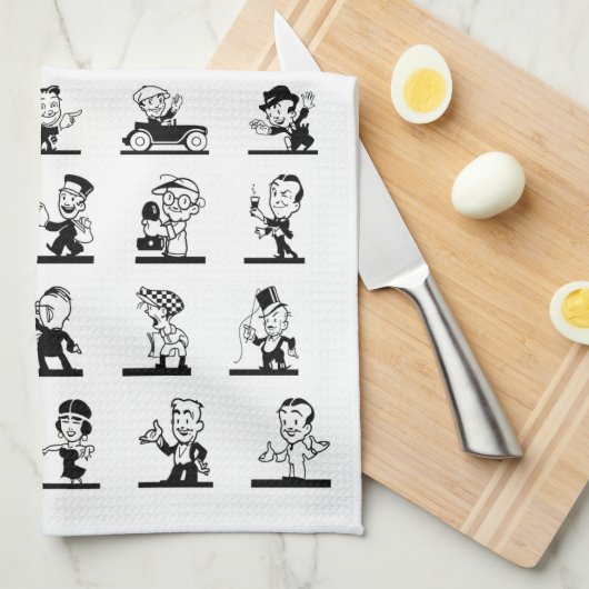 ヴィンテージマンガのレトロな白黒漫画 キッチンタオル (四つ折り)